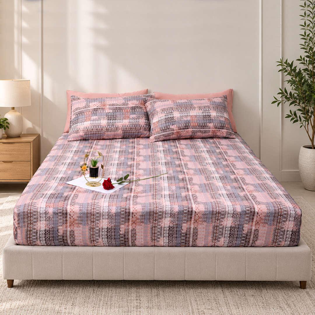 Feather Gold 5 Pcs Printed Fitted Sheet Set FG-110