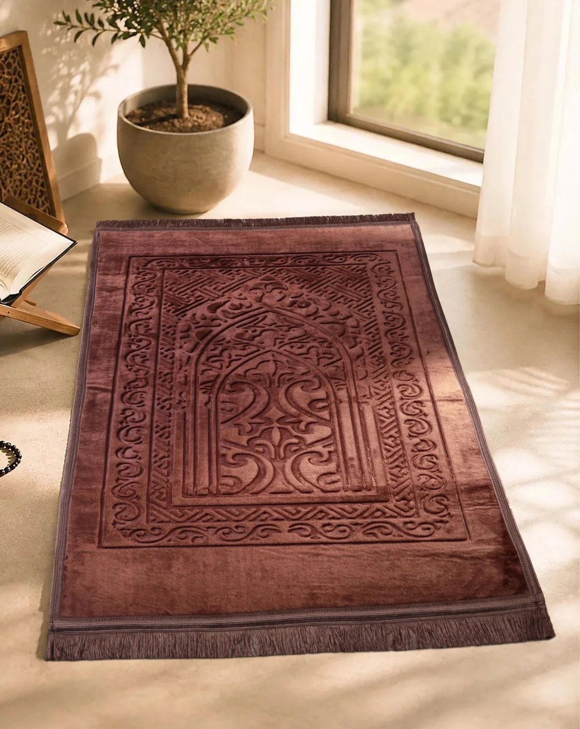 Qiblatain Prayer Mat Brown