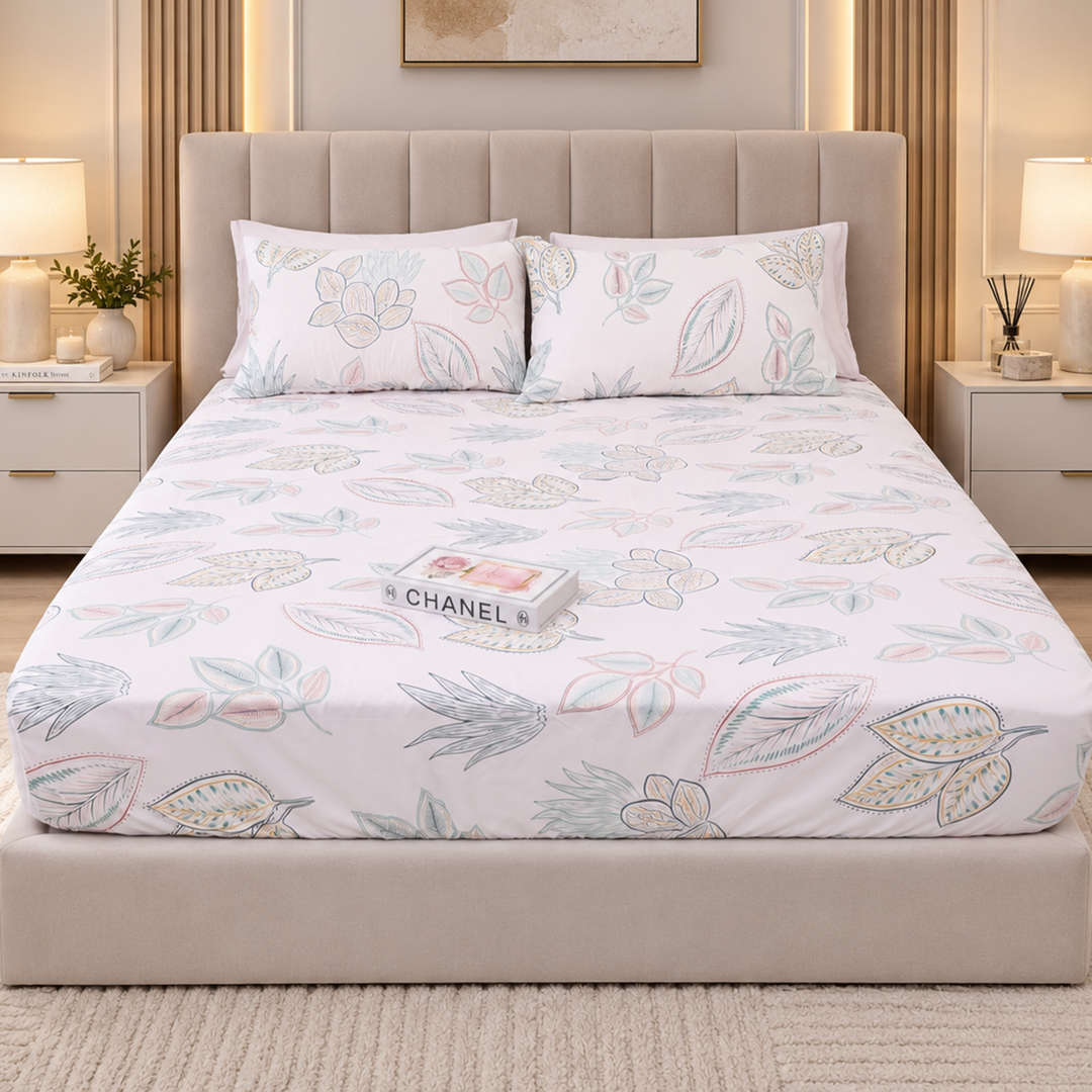 Feather Gold 5 Pcs Printed Fitted Sheet Set FG-101