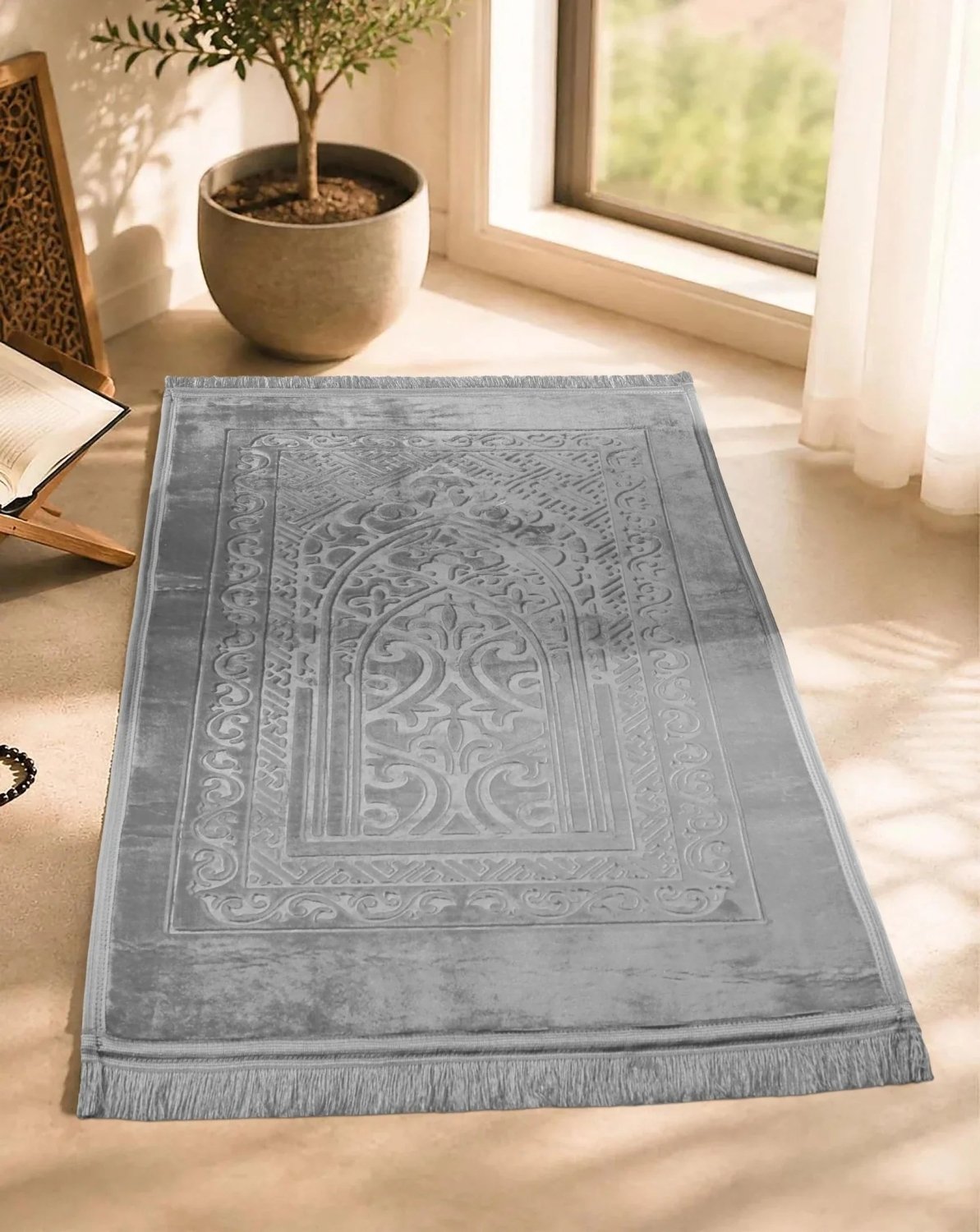 Qiblatain Prayer Mat Grey