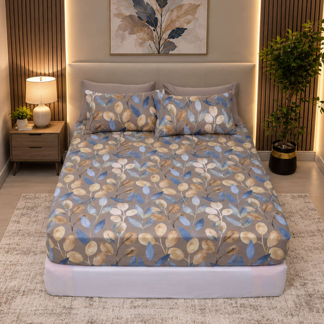Feather Gold 5 Pcs Printed Fitted Sheet Set FG-102