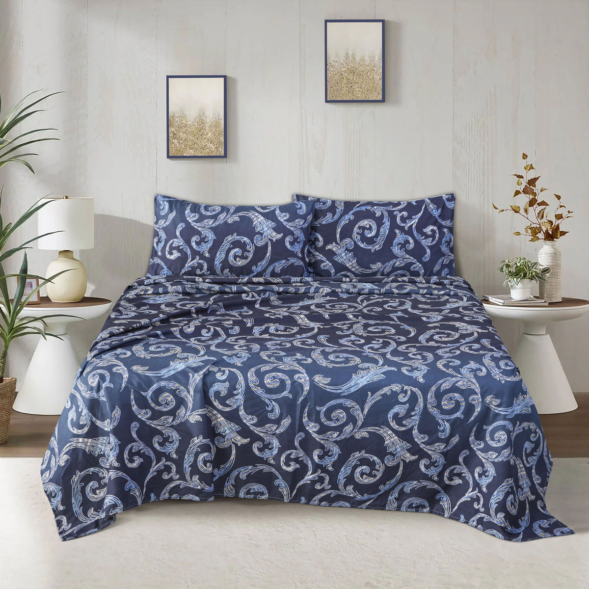 3 PCS Feather Bedsheet Set Blue
