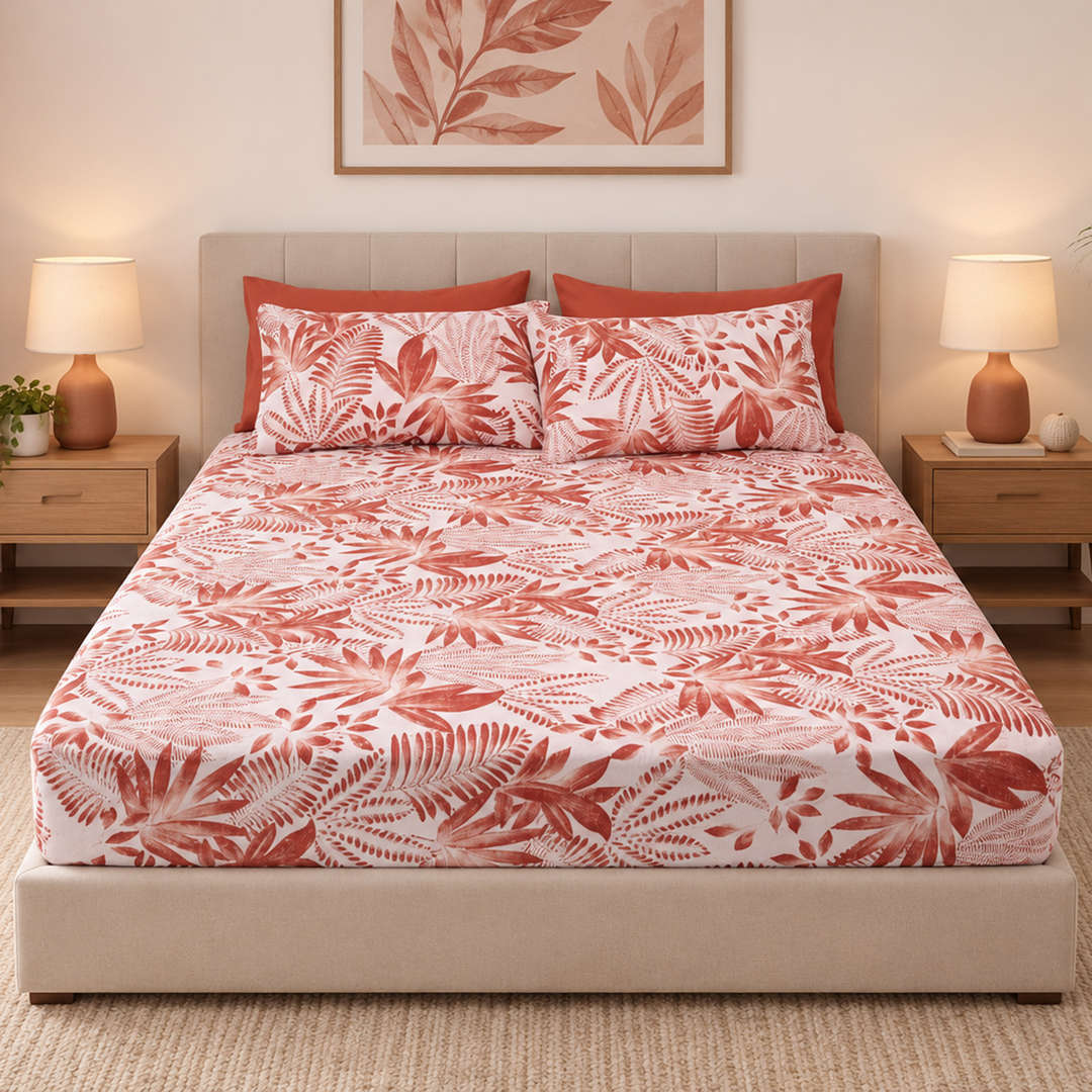 Feather Gold 5 Pcs Printed Fitted Sheet Set FG-103