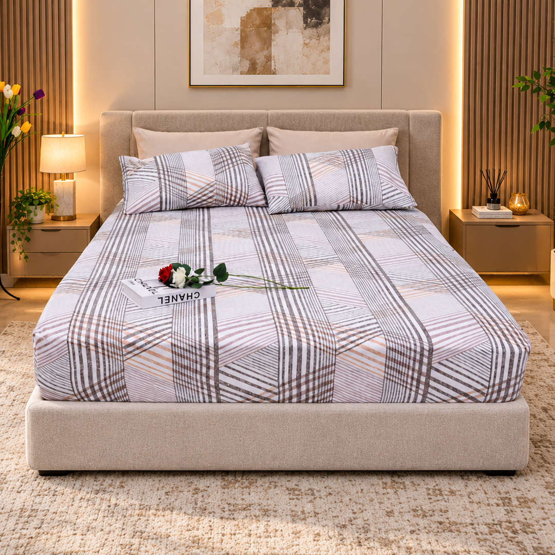 Feather Gold 5 Pcs Printed Fitted Sheet Set FG-106