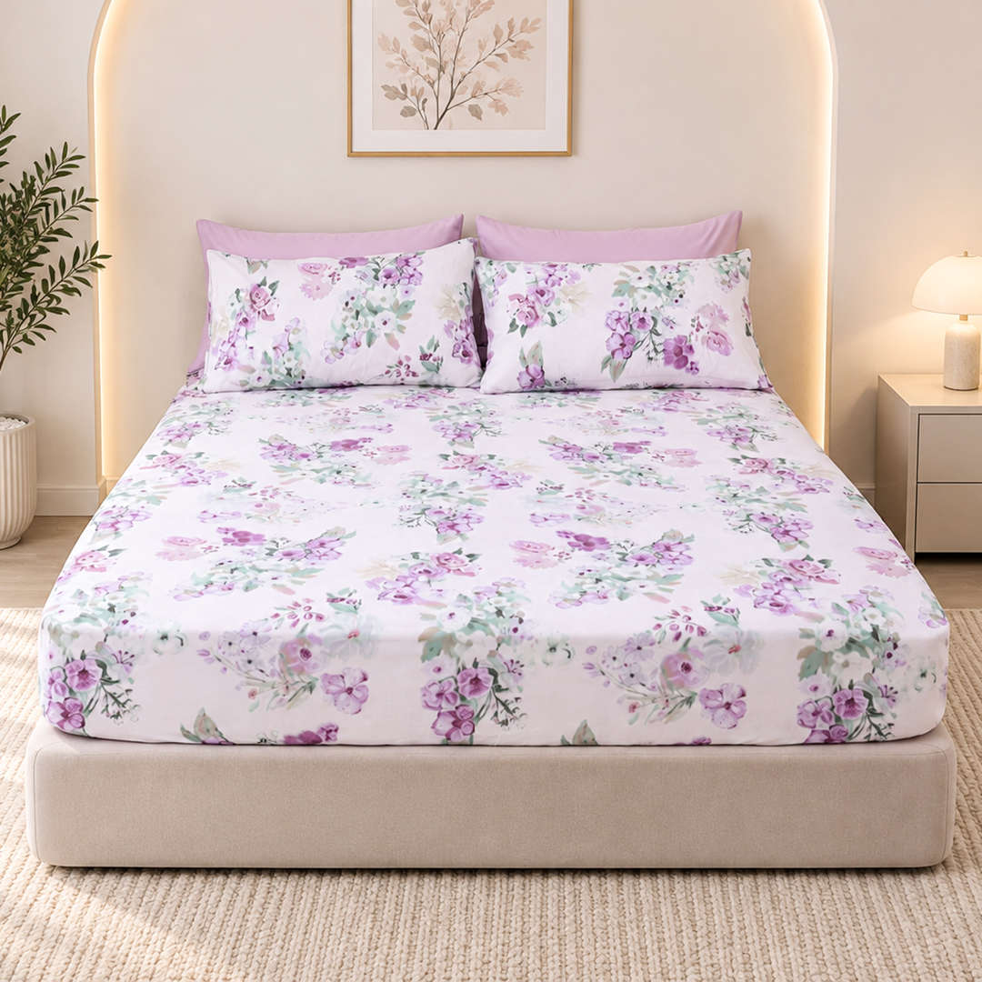 Feather Gold 5 Pcs Printed Fitted Sheet Set FG-109
