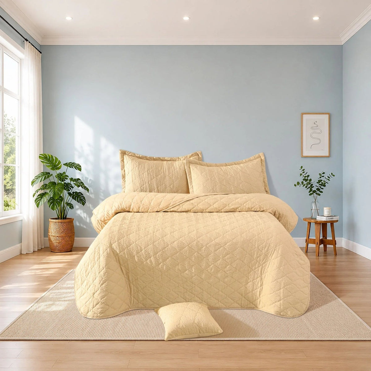 wrinkle Krinkle 5 PCS Bedspread set - Beige