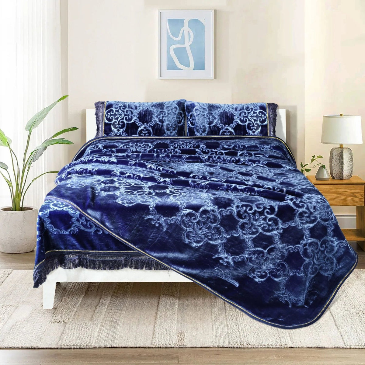 Golden Touch Embossed 4-Pcs Solid Cloudy Blanket Set