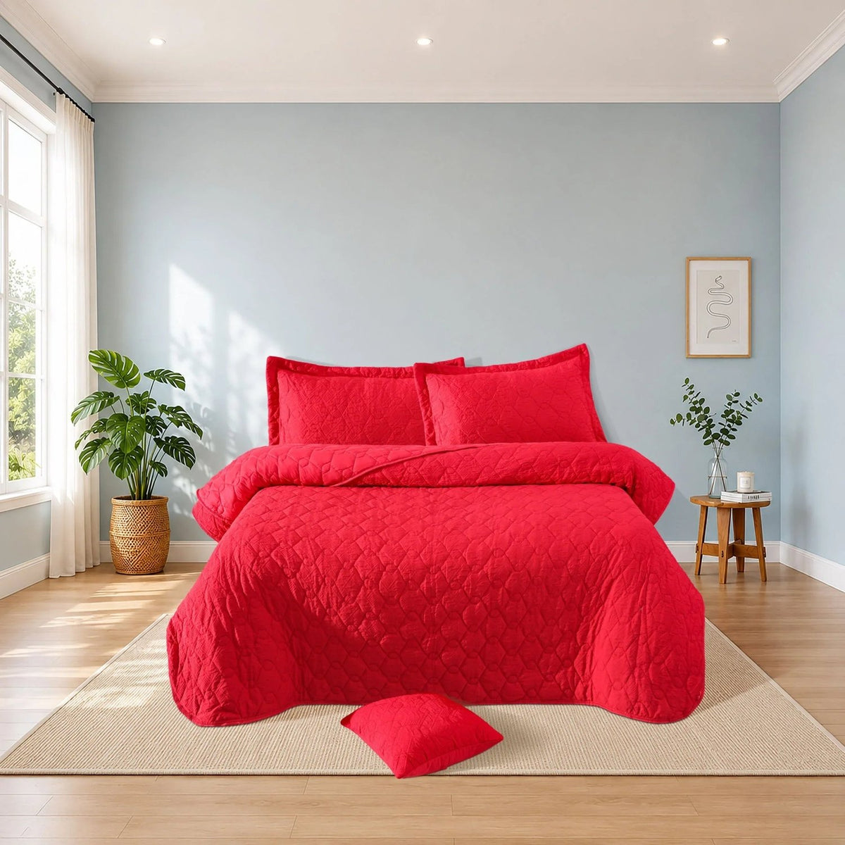 wrinkle Krinkle 5 PCS Bedspread set - Red