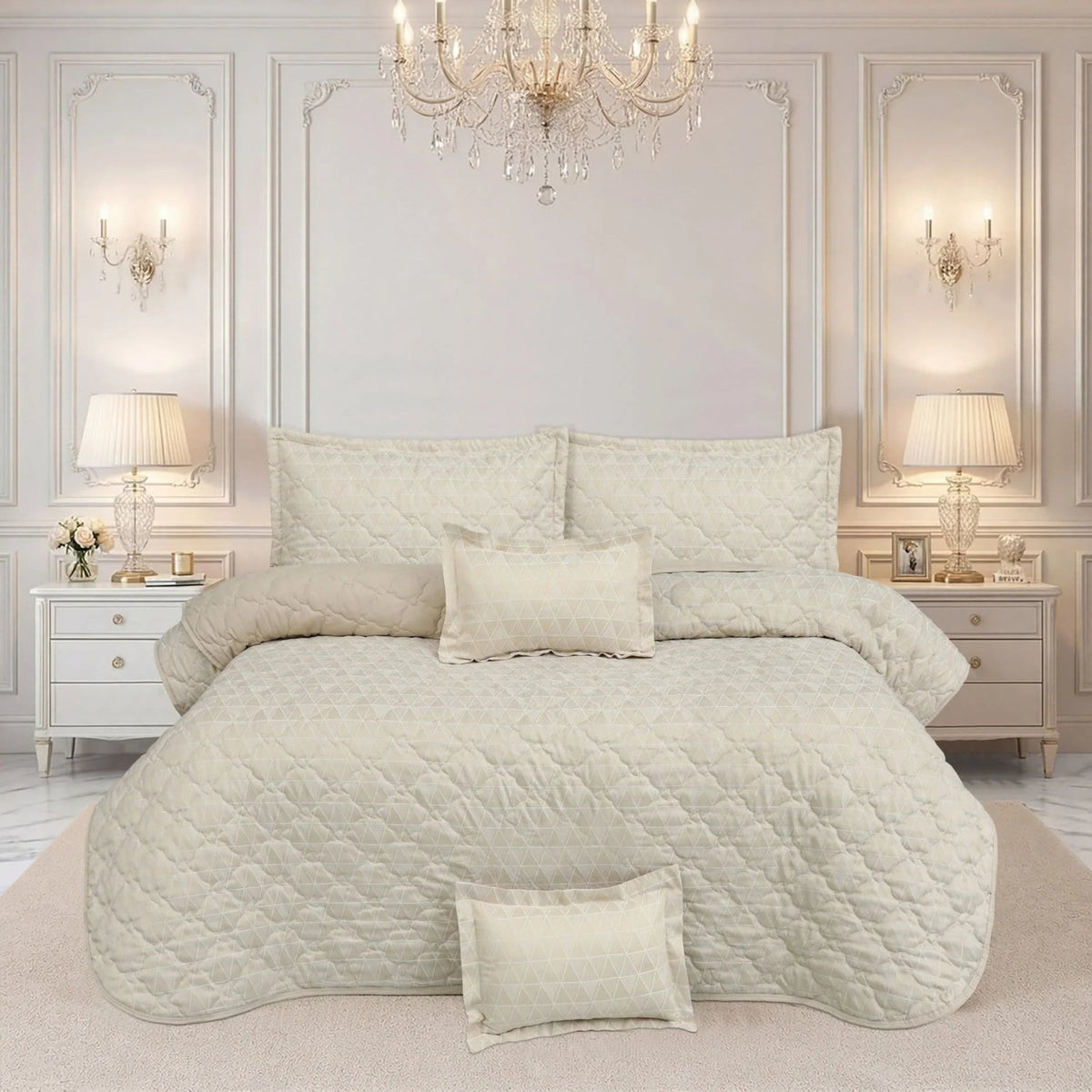 Spring collection – 5 Pcs Bedspread Set - Cream