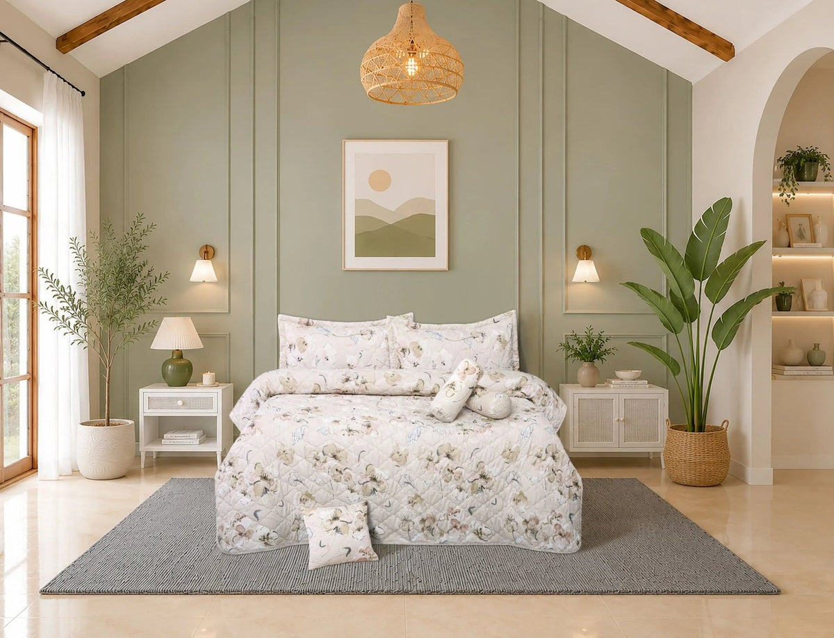 7 Pcs Leaf Collection Quilted Bedspread Set LF-405
