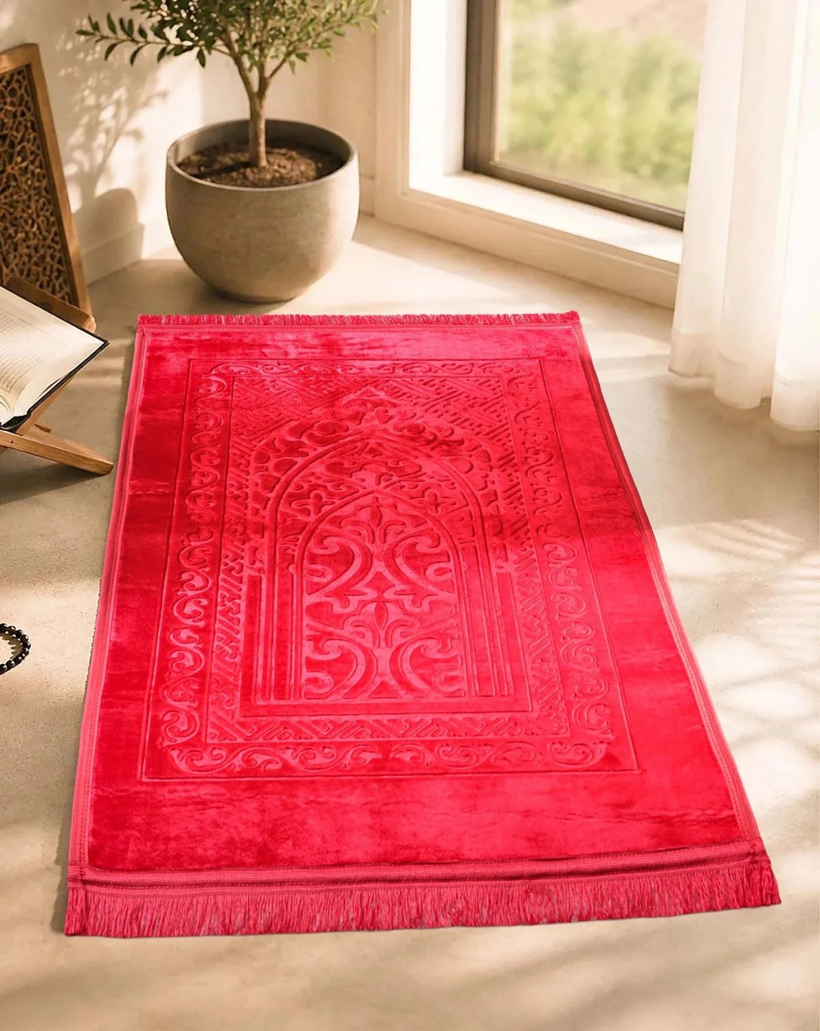Qiblatain Prayer Mat Red