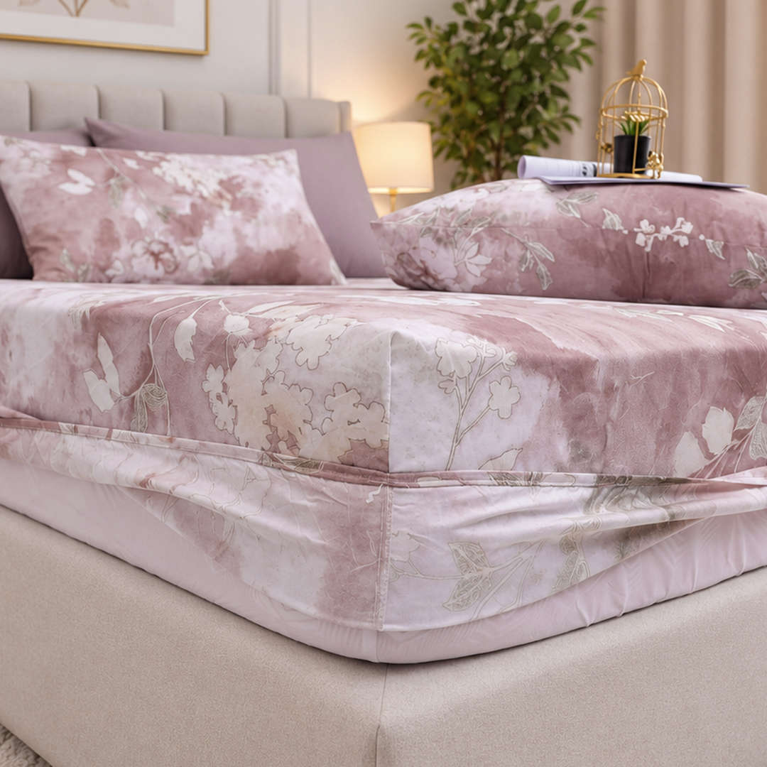 Feather Gold 5 Pcs Printed Fitted Sheet Set FG-112