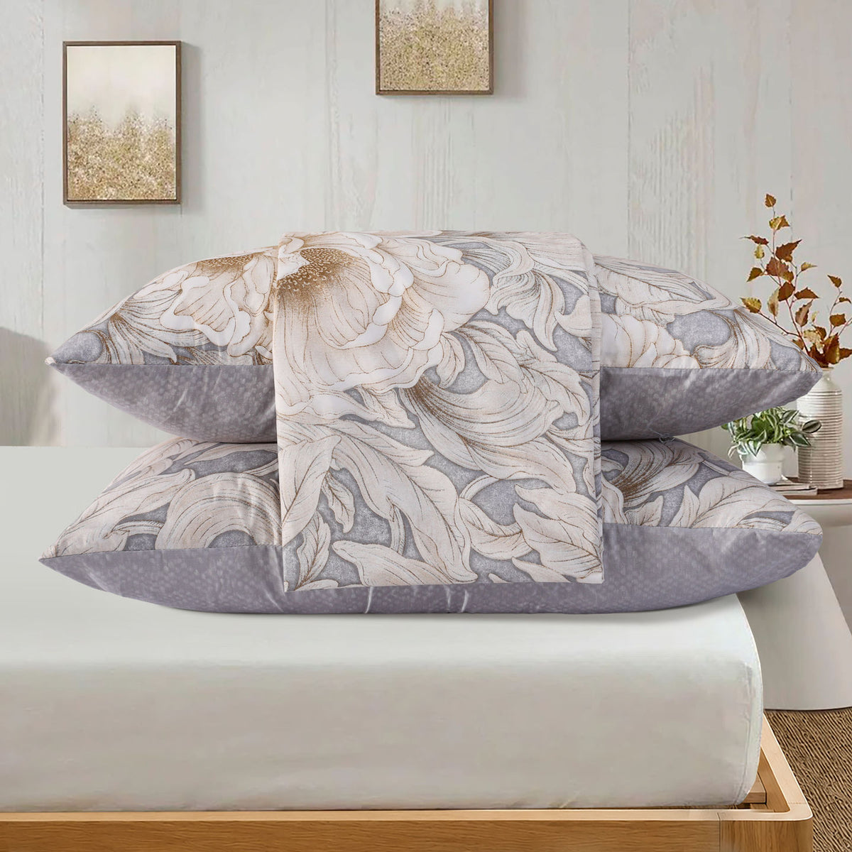 3 PCS Feather Bedsheet Set Ivory Blossom
