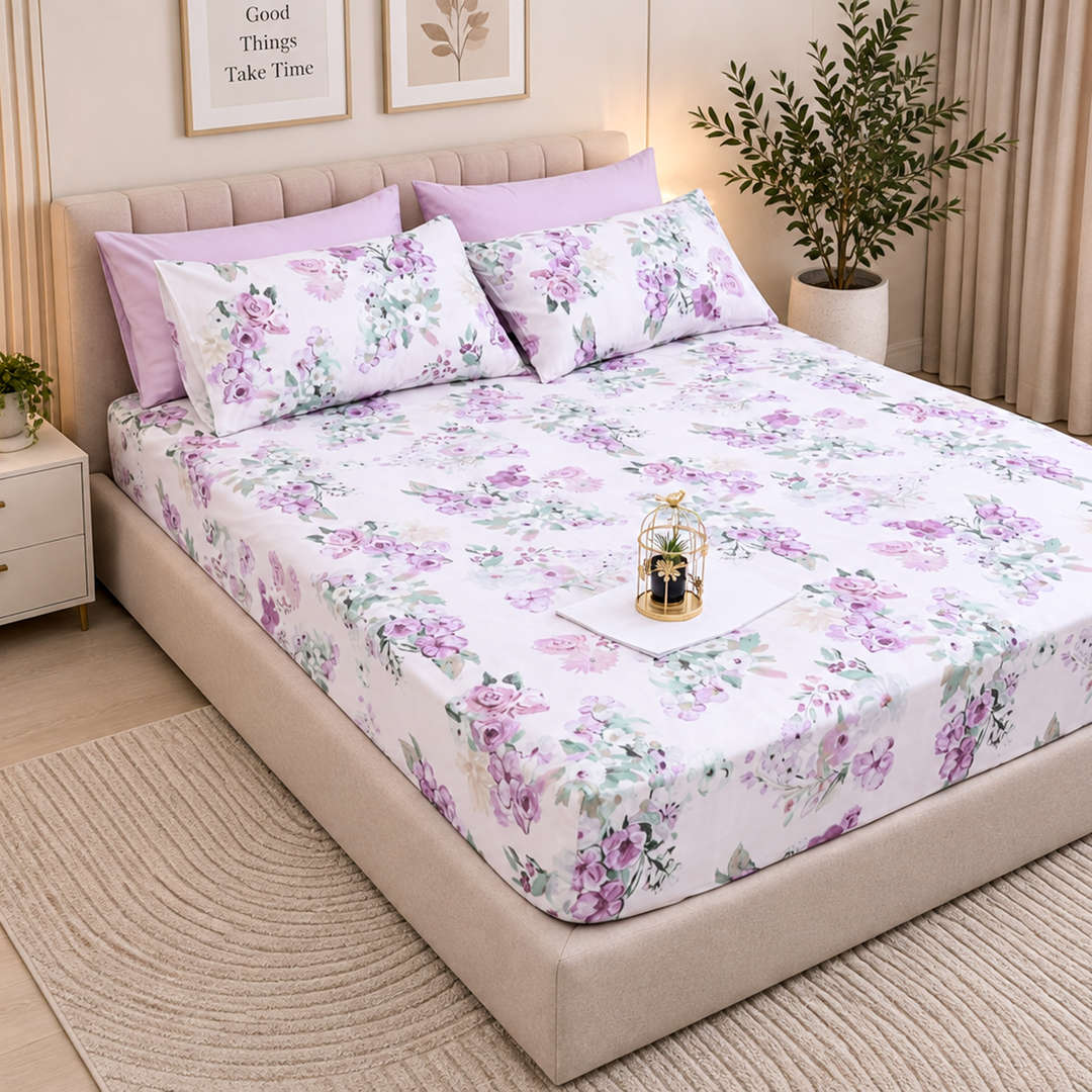Feather Gold 5 Pcs Printed Fitted Sheet Set FG-109