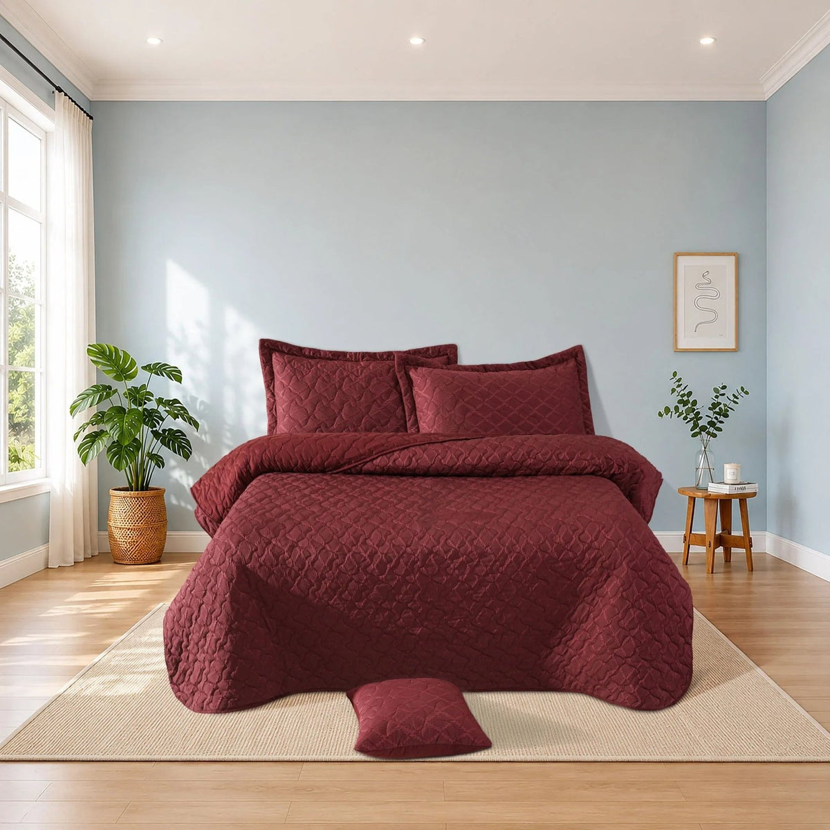 wrinkle Krinkle 5 PCS Bedspread set - Maroon