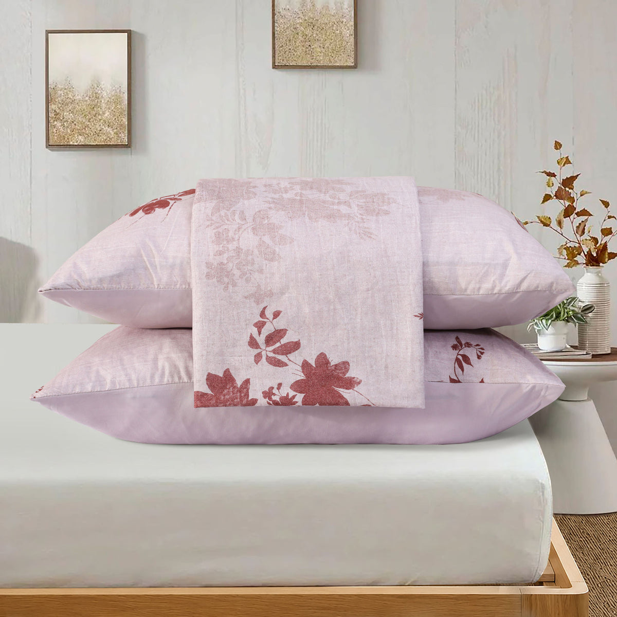 3 PCS Feather Bedsheet Set Rosewood