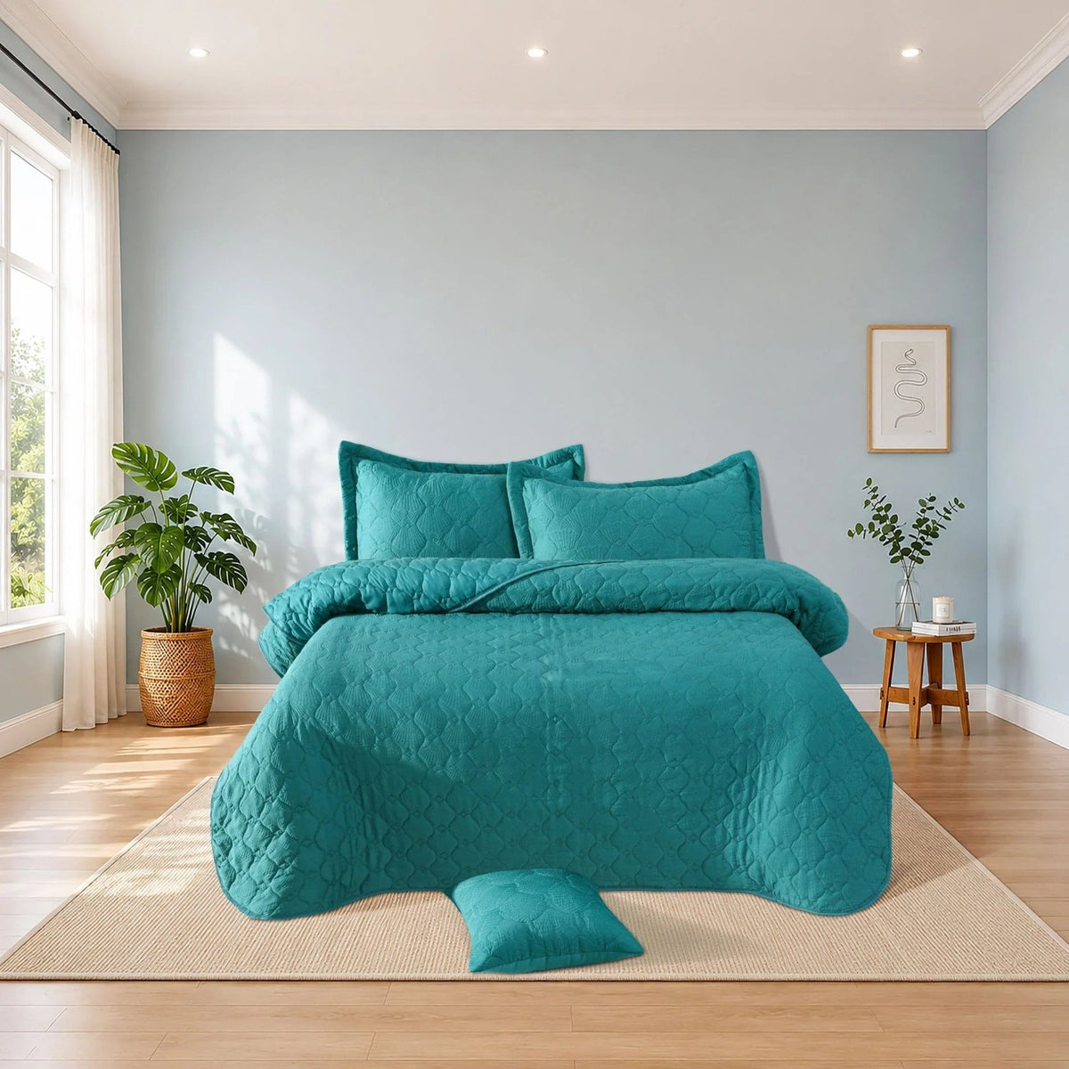 wrinkle Krinkle 5 PCS Bedspread set - Teal