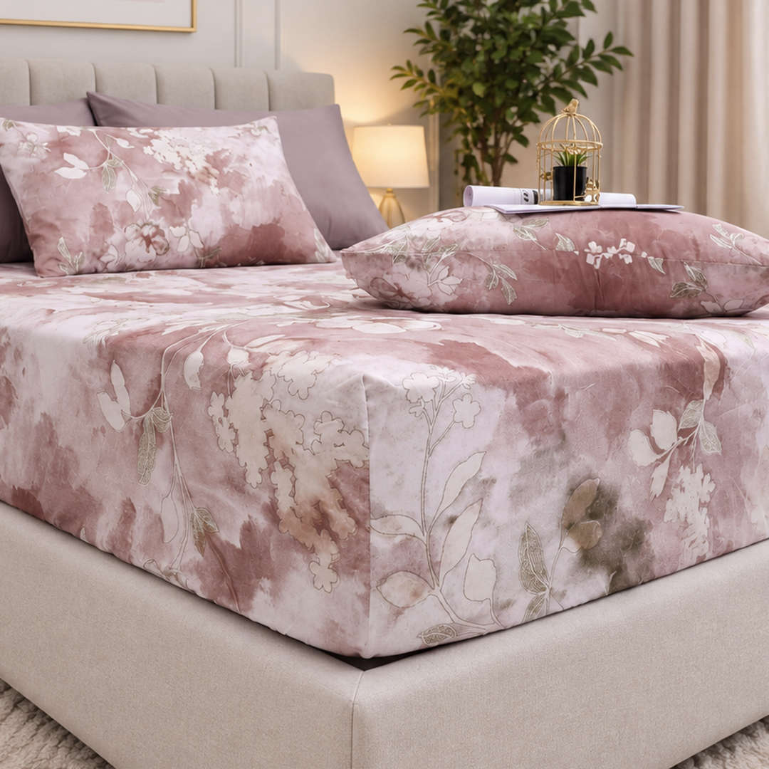 Feather Gold 5 Pcs Printed Fitted Sheet Set FG-112