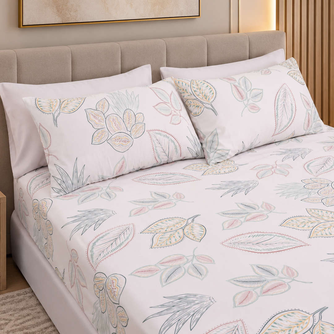 Feather Gold 5 Pcs Printed Fitted Sheet Set FG-101