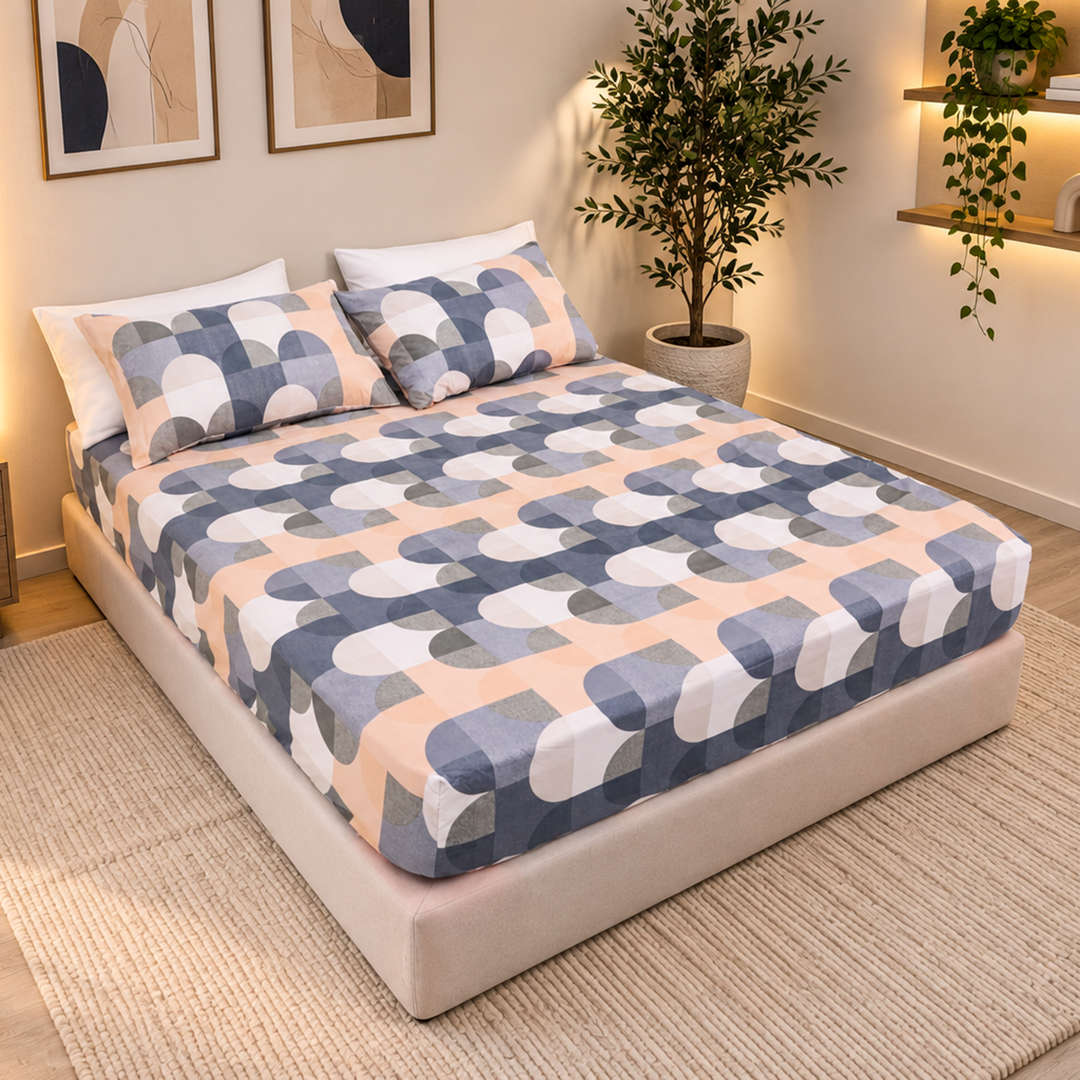 Feather Gold 5 Pcs Printed Fitted Sheet Set FG-104