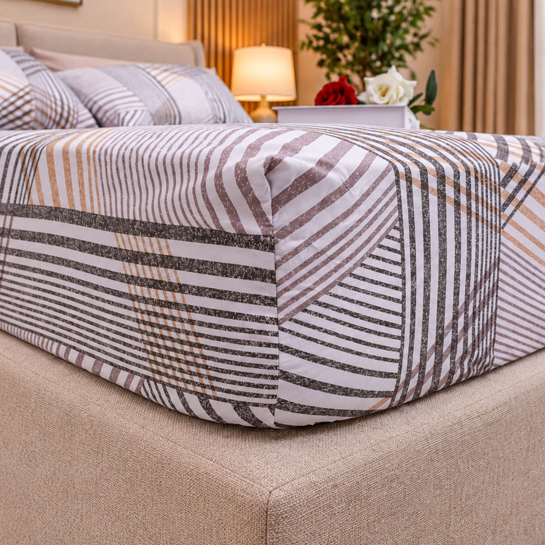 Feather Gold 5 Pcs Printed Fitted Sheet Set FG-106