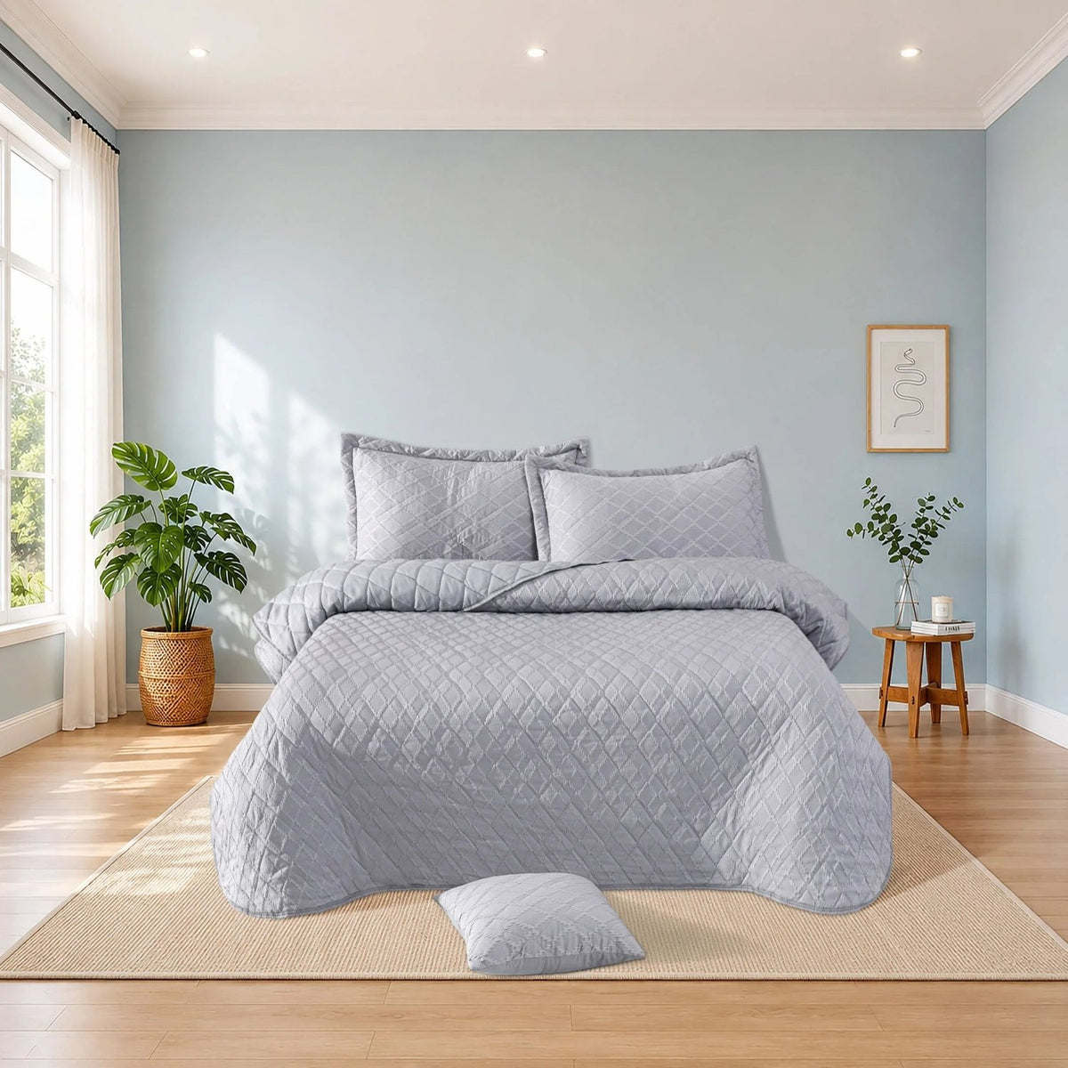 wrinkle Krinkle 5 PCS Bedspread set - Light Grey
