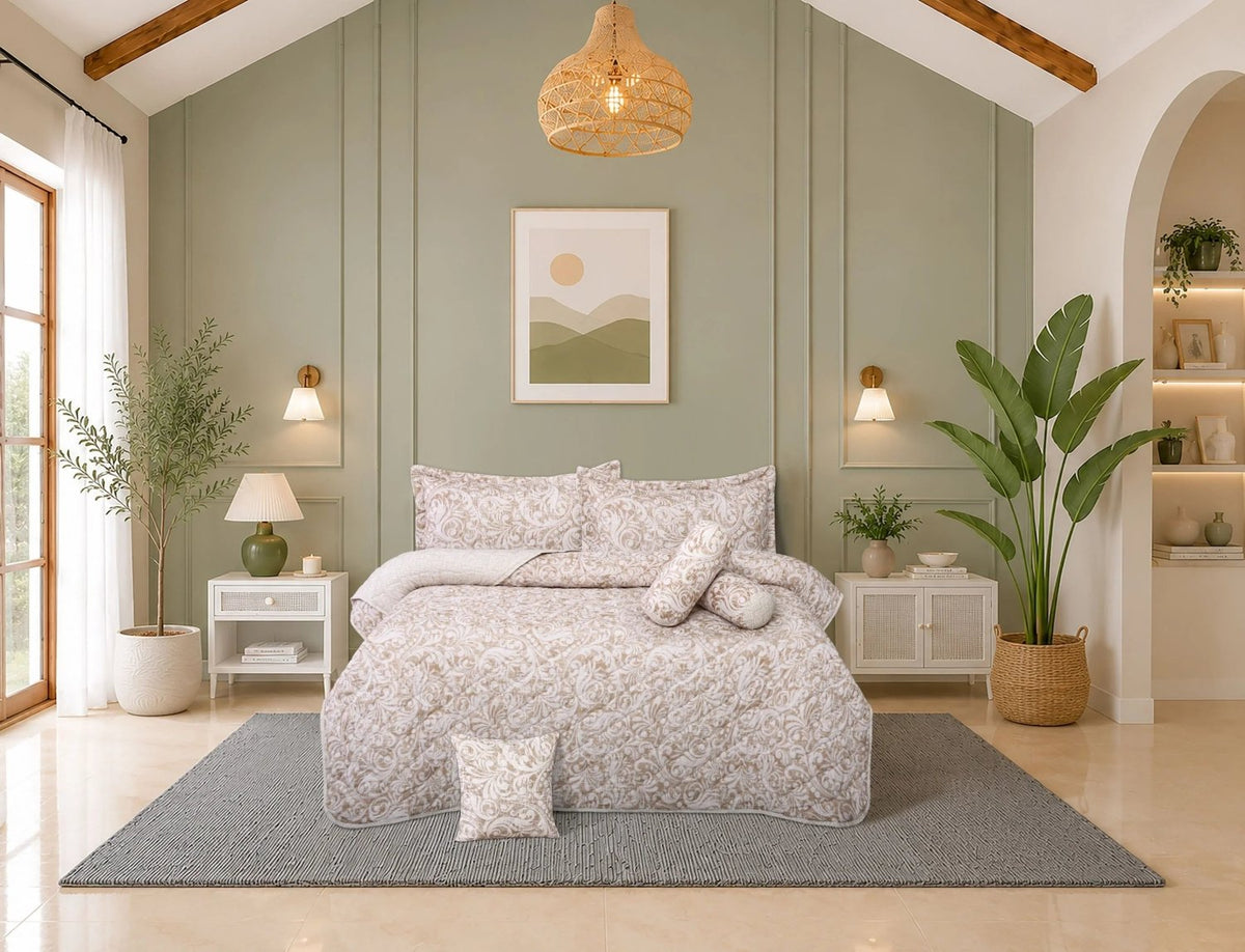 7 Pcs Leaf Collection Quilted Bedspread Set LF-403