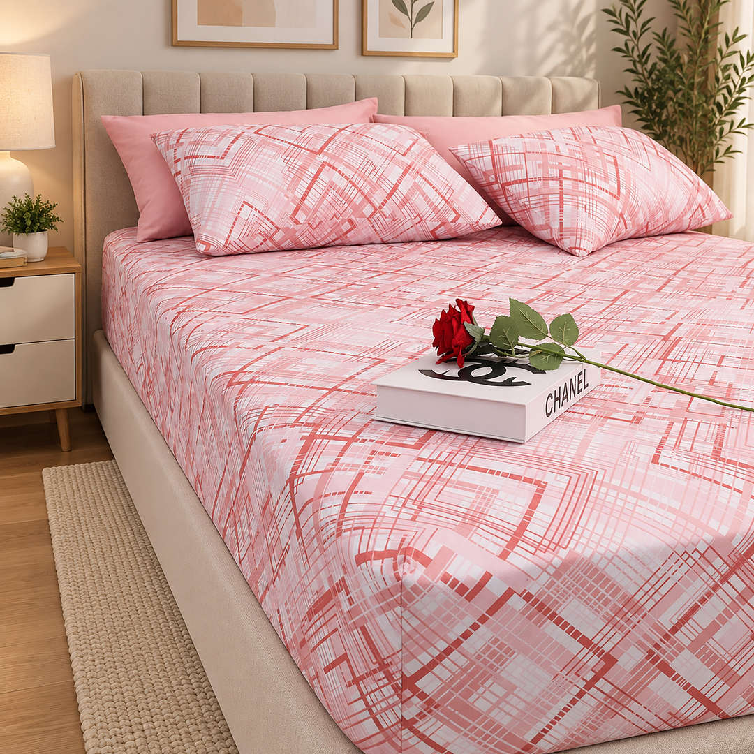 Feather Gold 5 Pcs Printed Fitted Sheet Set FG-113