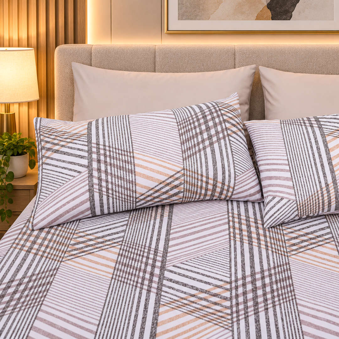 Feather Gold 5 Pcs Printed Fitted Sheet Set FG-106
