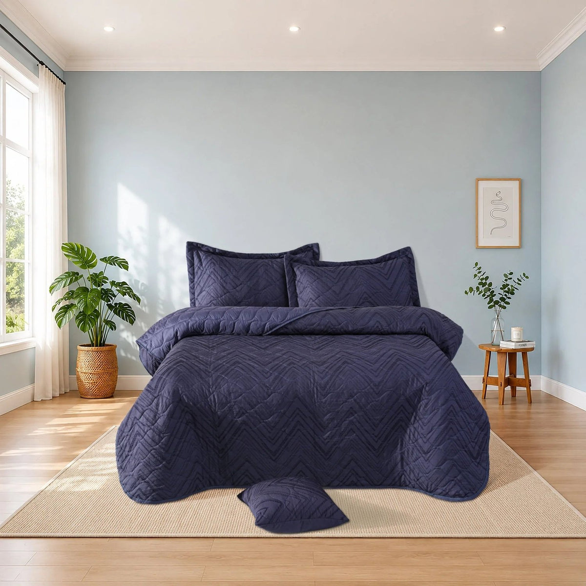 wrinkle Krinkle 5 PCS Bedspread set - Navy Blue