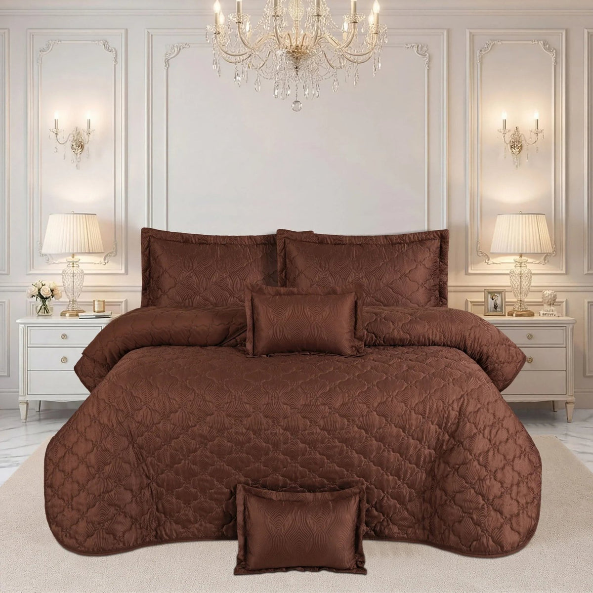 Spring collection – 5 Pcs Bedspread Set - Brown 02