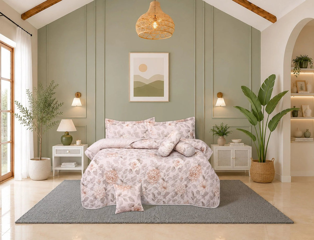 7 Pcs Leaf Collection Quilted Bedspread Set LF-404