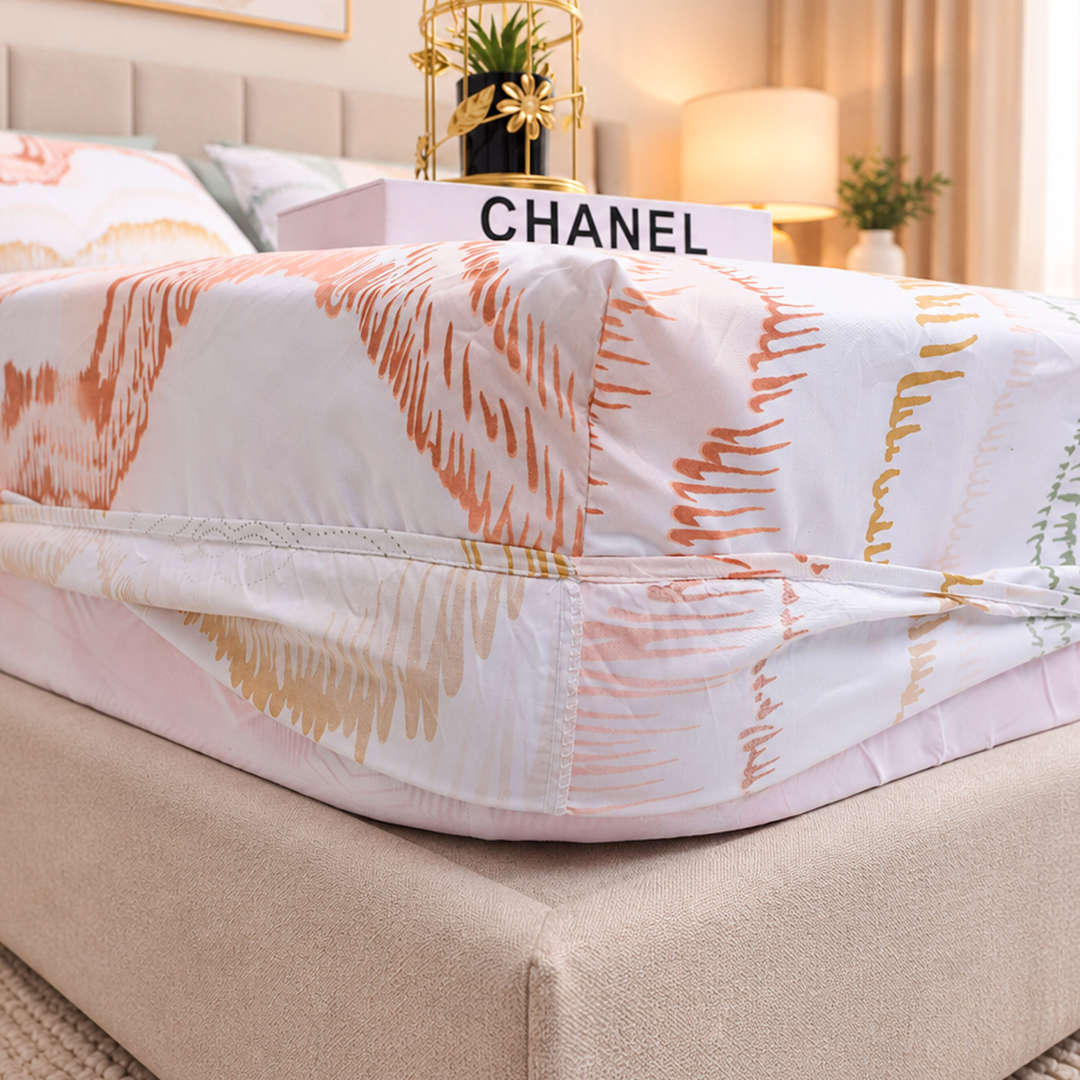 Feather Gold 5 Pcs Printed Fitted Sheet Set FG-111