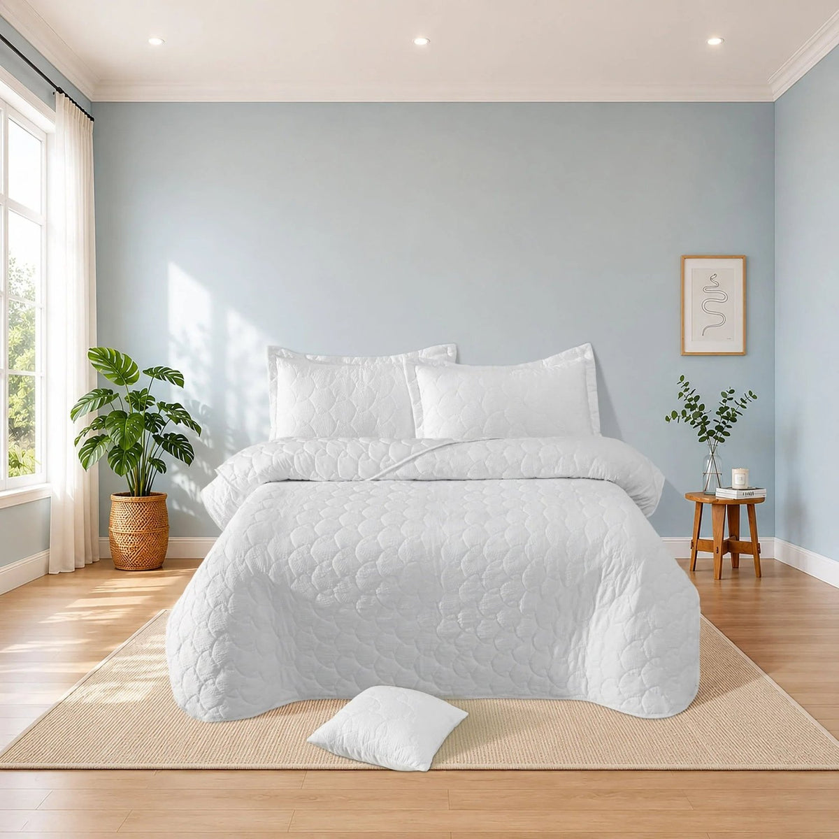 wrinkle Krinkle 5 PCS Bedspread set - White