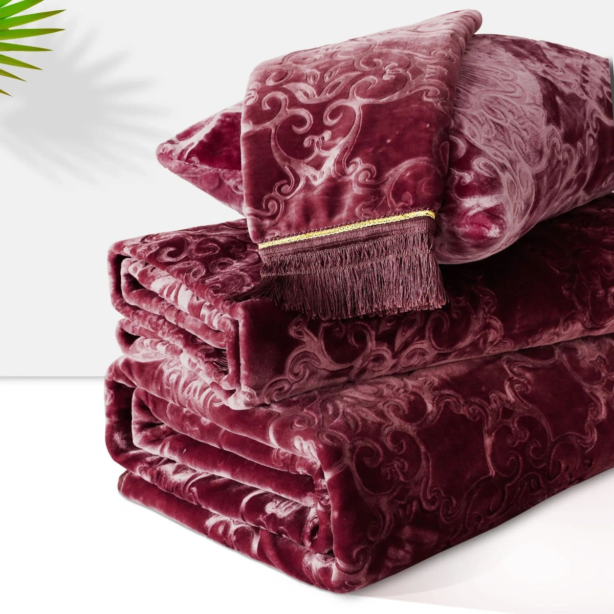 Golden Touch Embossed 4-Pcs Solid Cloudy Blanket Set