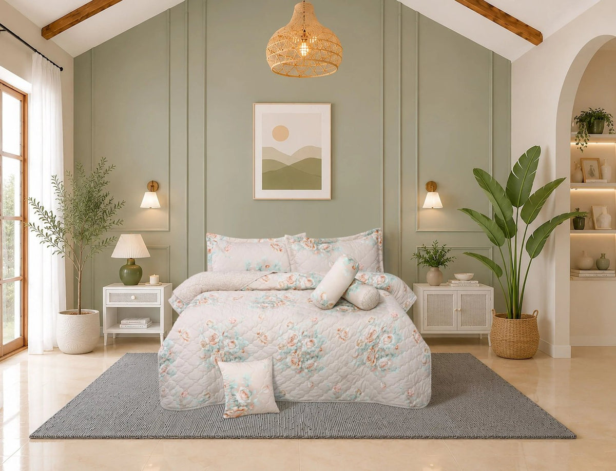 7 Pcs Leaf Collection Quilted Bedspread Set LF-406