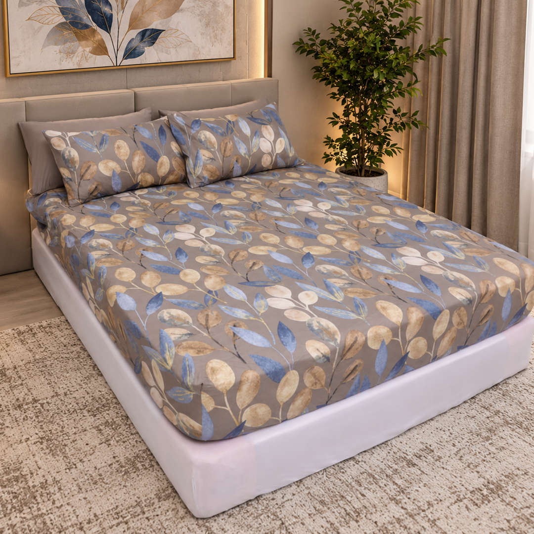 Feather Gold 5 Pcs Printed Fitted Sheet Set FG-102