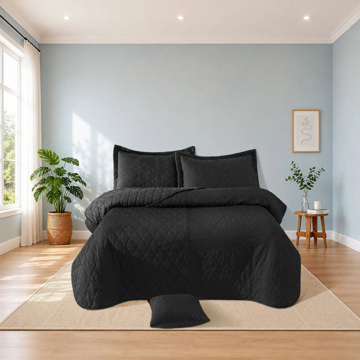 wrinkle Krinkle 5 PCS Bedspread set - Black