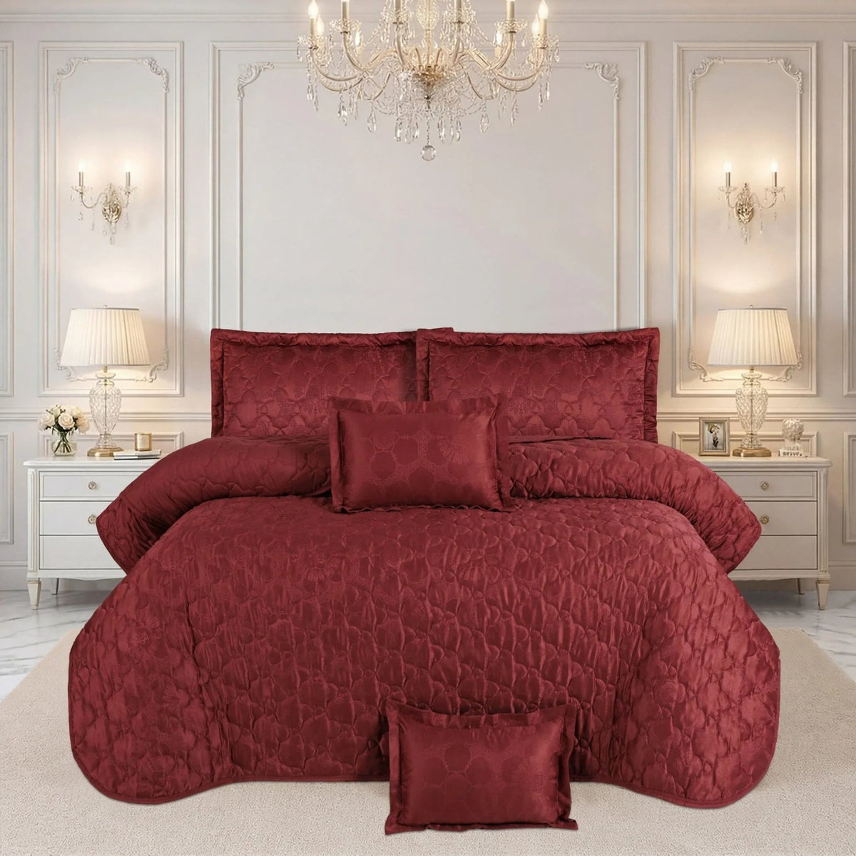 Spring collection – 5 Pcs Bedspread Set - Ruby Red
