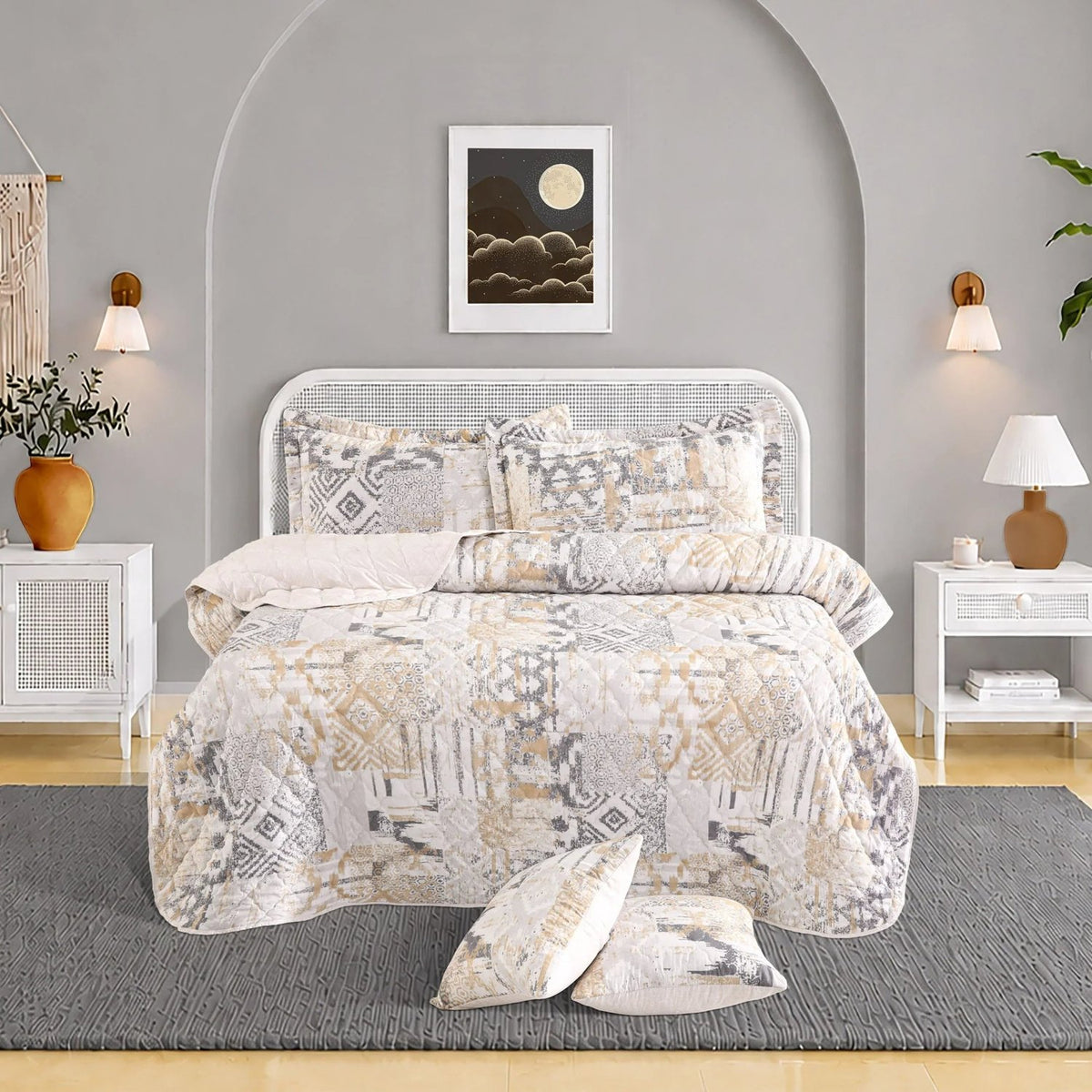 Tonight 6 Pcs Bedspread Set Tribal Beige