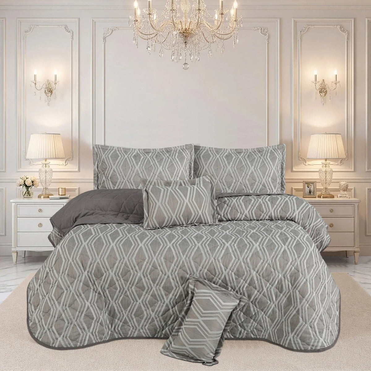 Spring collection – 5 Pcs Bedspread Set - Grey Geometric