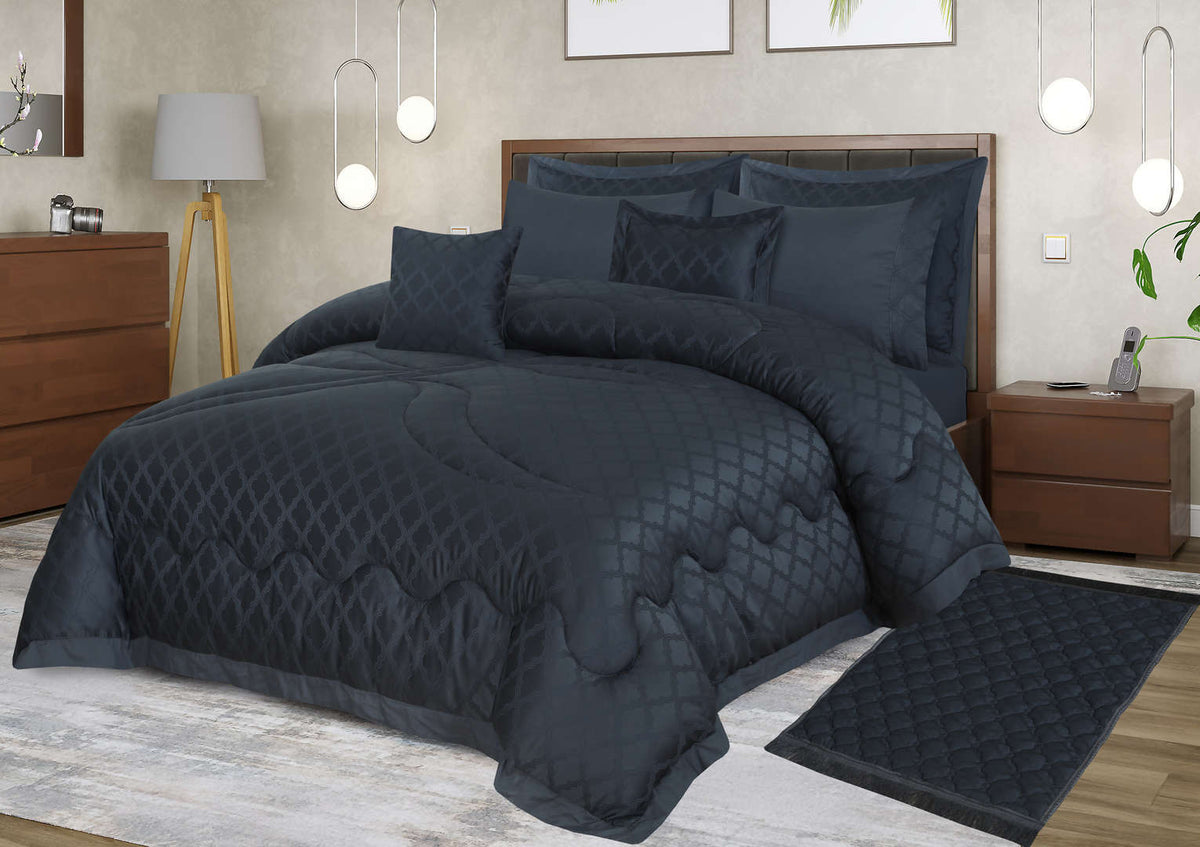Textured Quilted Comforter Set 9 pcs with cuff