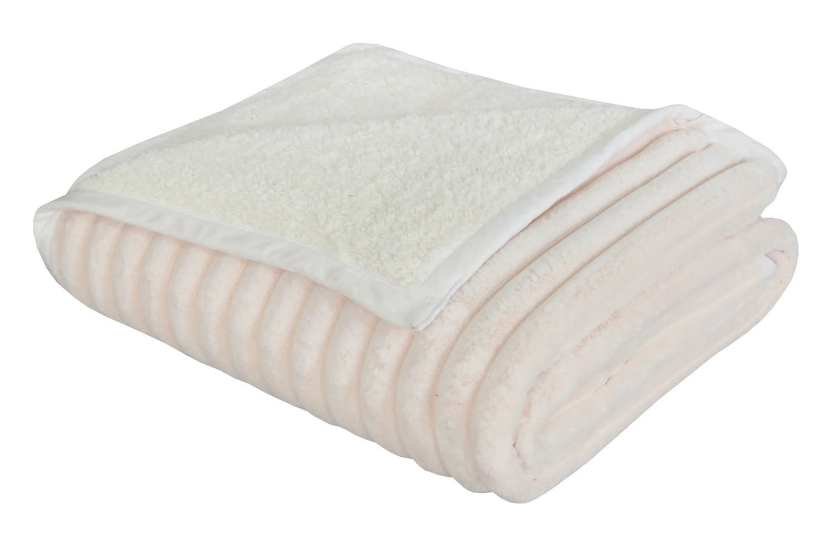 Folded premium white plush fleece blanket with a soft textured finish