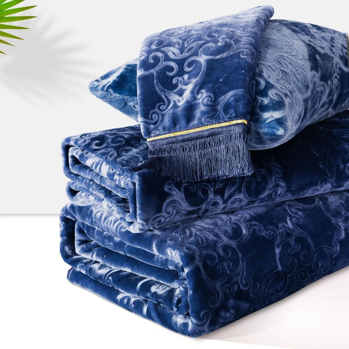 Golden Touch Embossed 4-Pcs Solid Cloudy Blanket Set