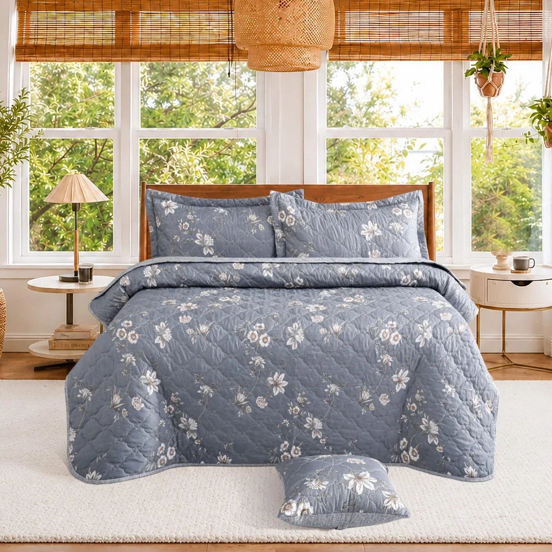 Feather Gold Collection 5 Pcs Bedspread Set - Mist