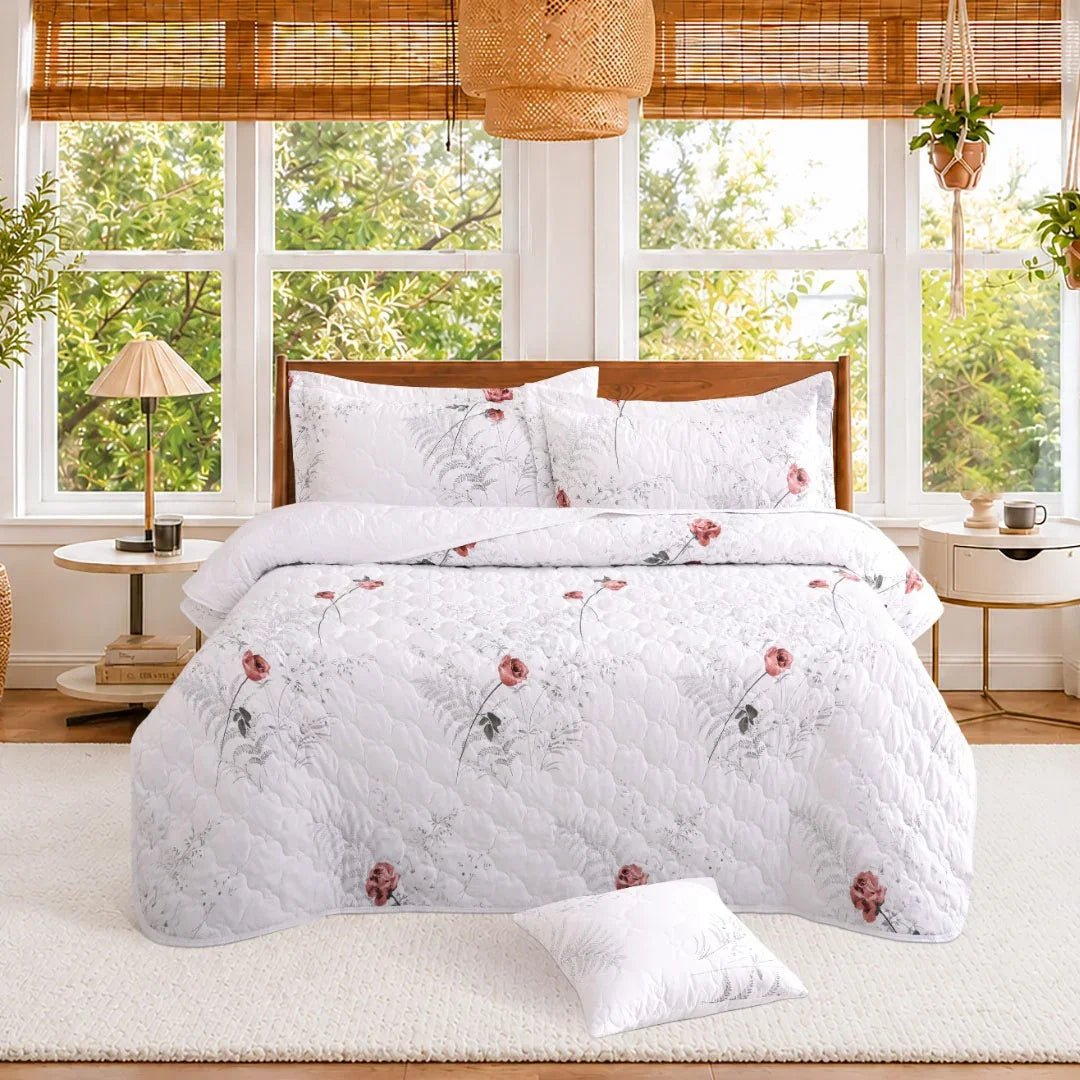 Feather Gold Collection 5 Pcs Bedspread Set - Blush