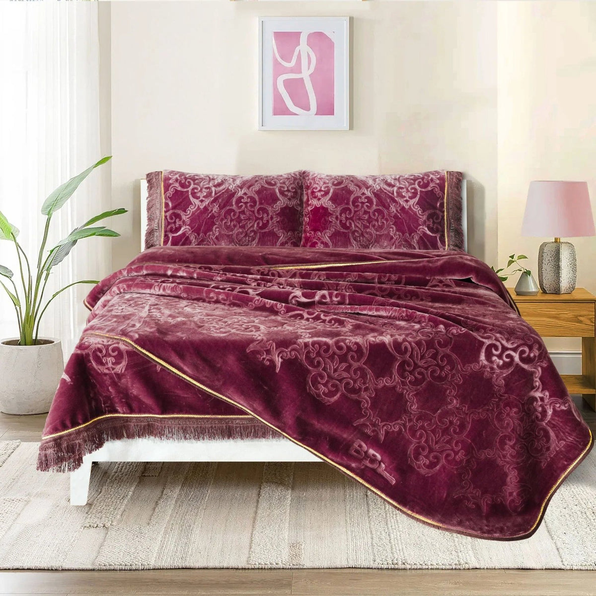 Golden Touch Embossed 4-Pcs Solid Cloudy Blanket Set