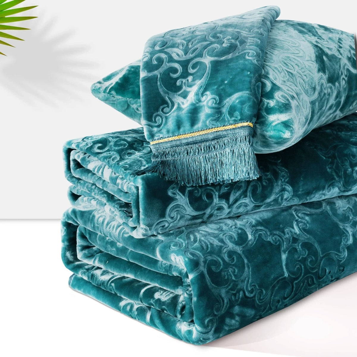 Golden Touch Embossed 4-Pcs Solid Cloudy Blanket Set