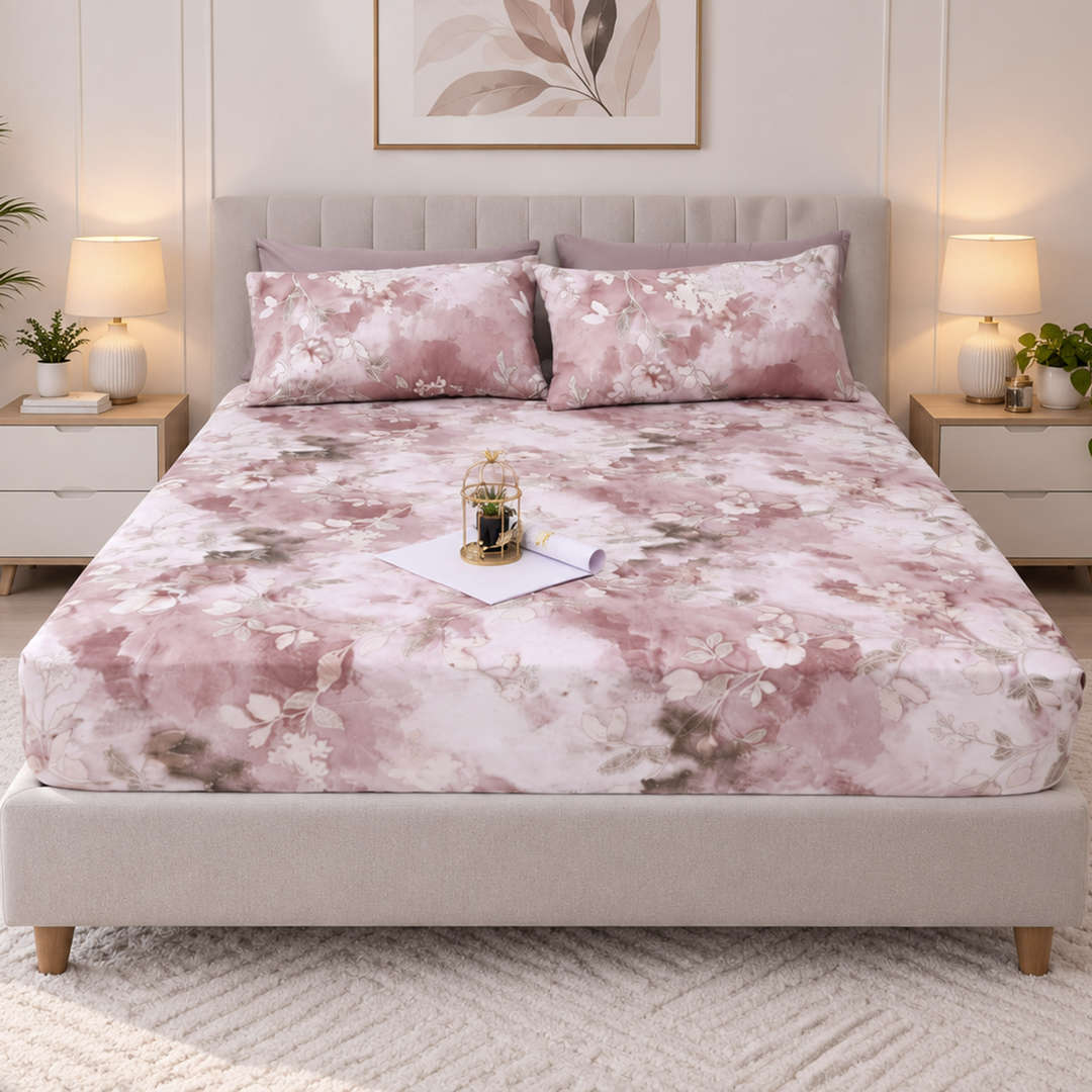 Feather Gold 5 Pcs Printed Fitted Sheet Set FG-112
