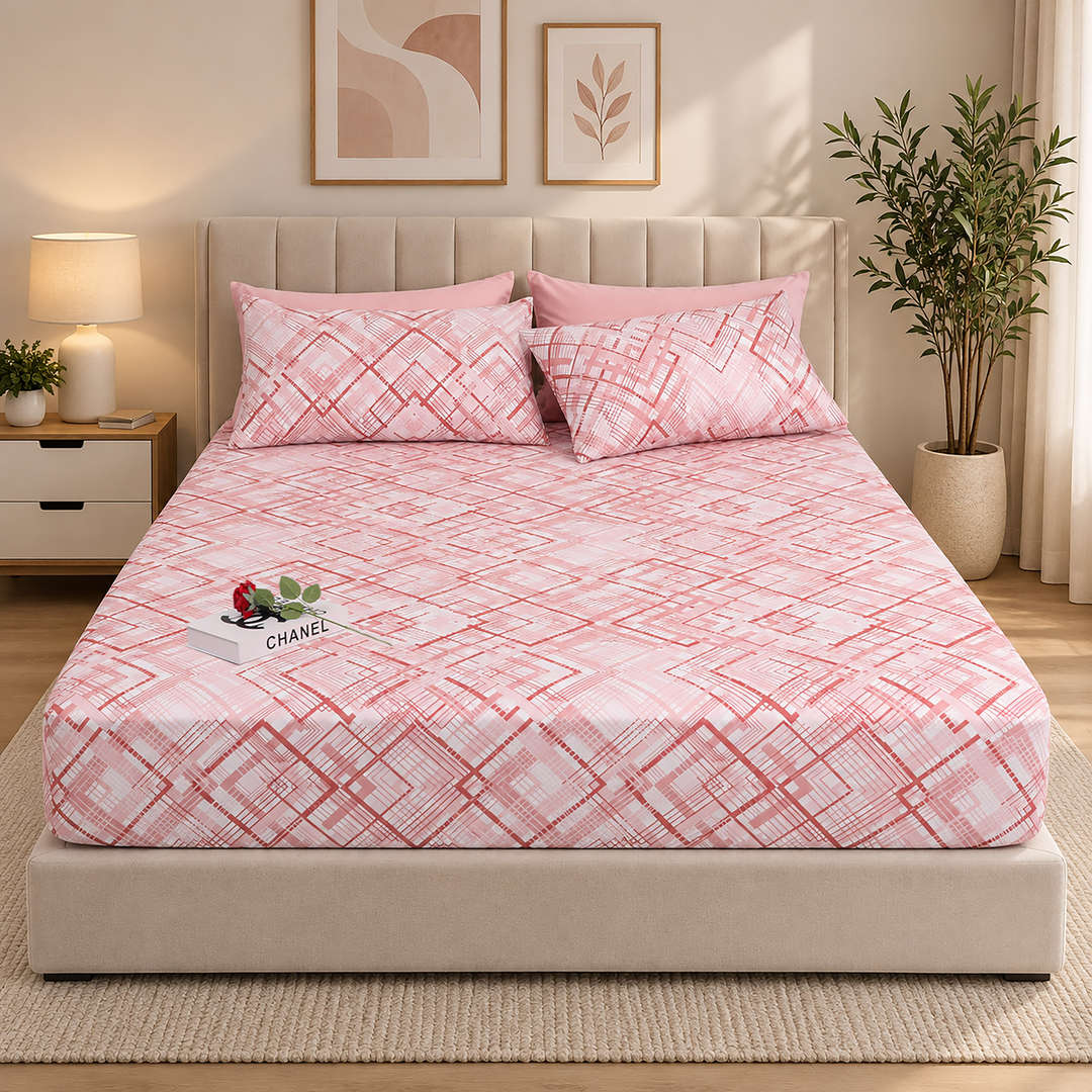 Feather Gold 5 Pcs Printed Fitted Sheet Set FG-113